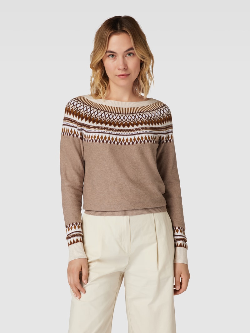Strickpullover mit Zickzack-Muster in taupe