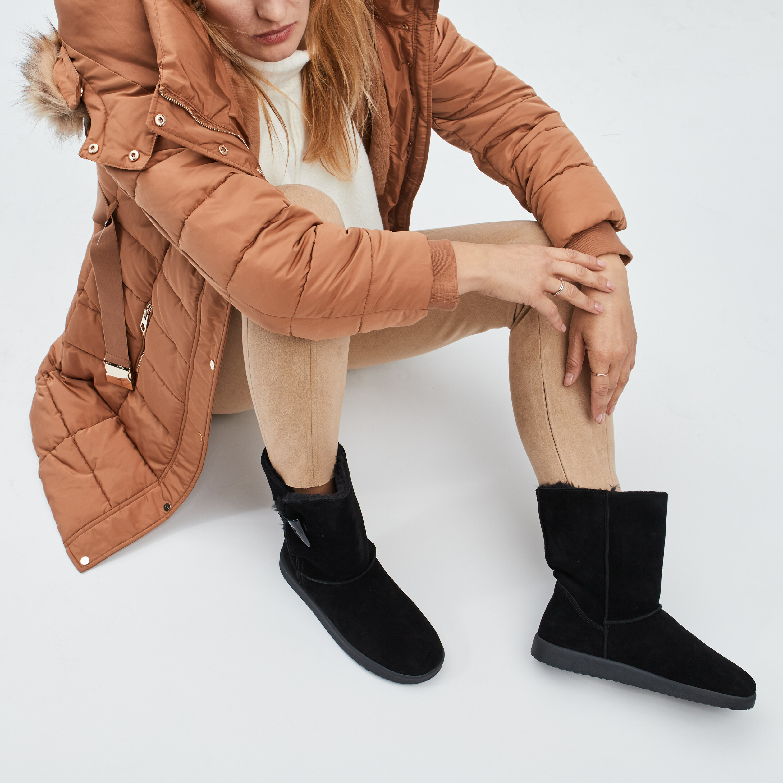Bottines en cuir fourrées noir femme | La Halle