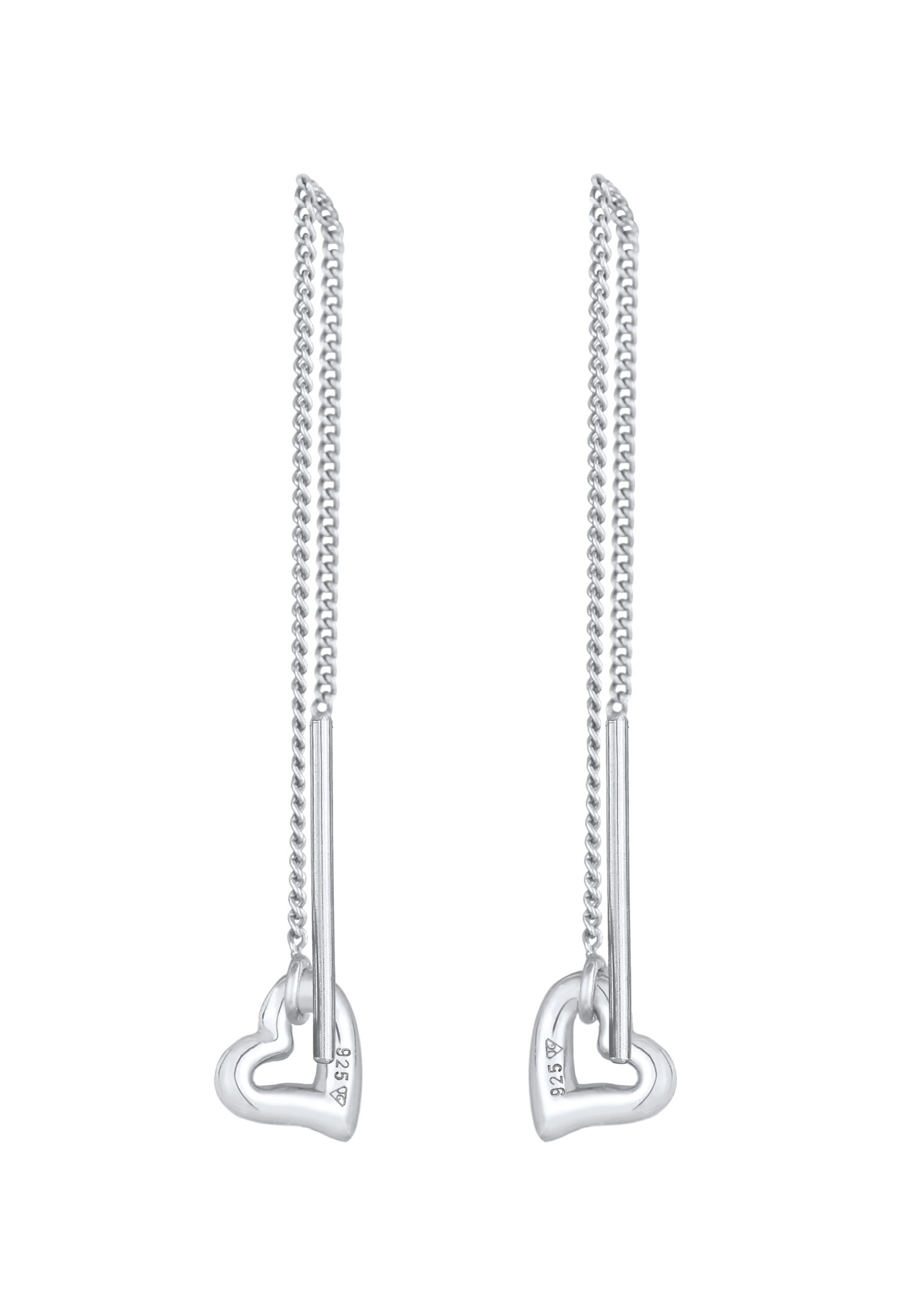 Elli Ladies Pull Through Heart Basic Trend Earrings in 925 Sterling Silver