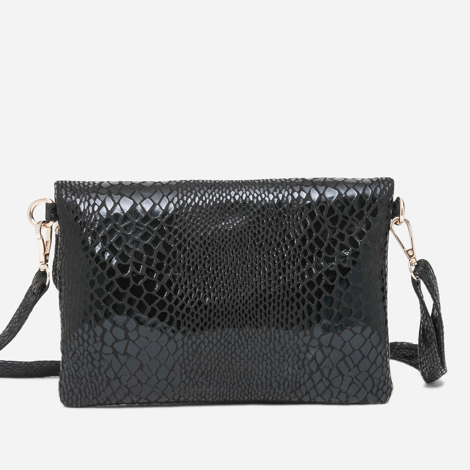 Sac bandoulière TEXTO noir effet python verni