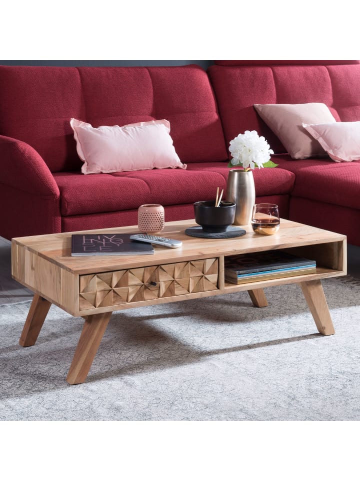 KADIMA DESIGN Couchtisch REWA 95x35x50cm Massivholz Sofatisch, Design günstig kaufen onesize