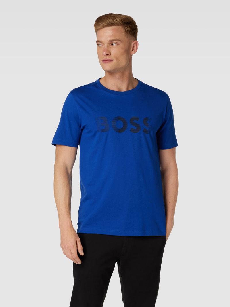 T-Shirt mit Label-Print in royalblau