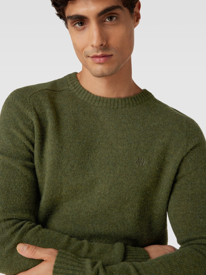 Strickpullover aus Lammwolle Modell 'TANGUY' in olivgrün meliert