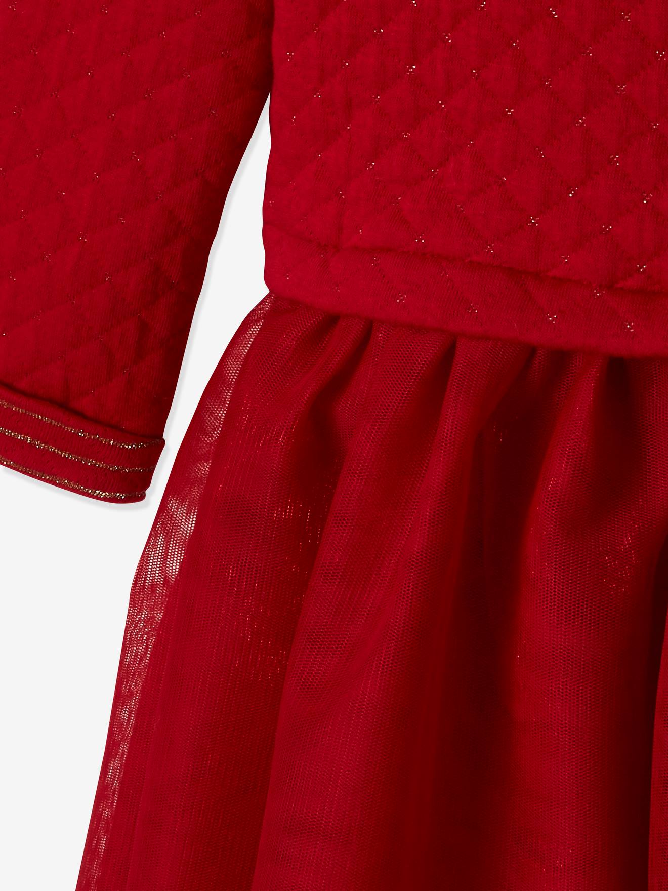 Robe de Noël fille bi-matière rouge brique