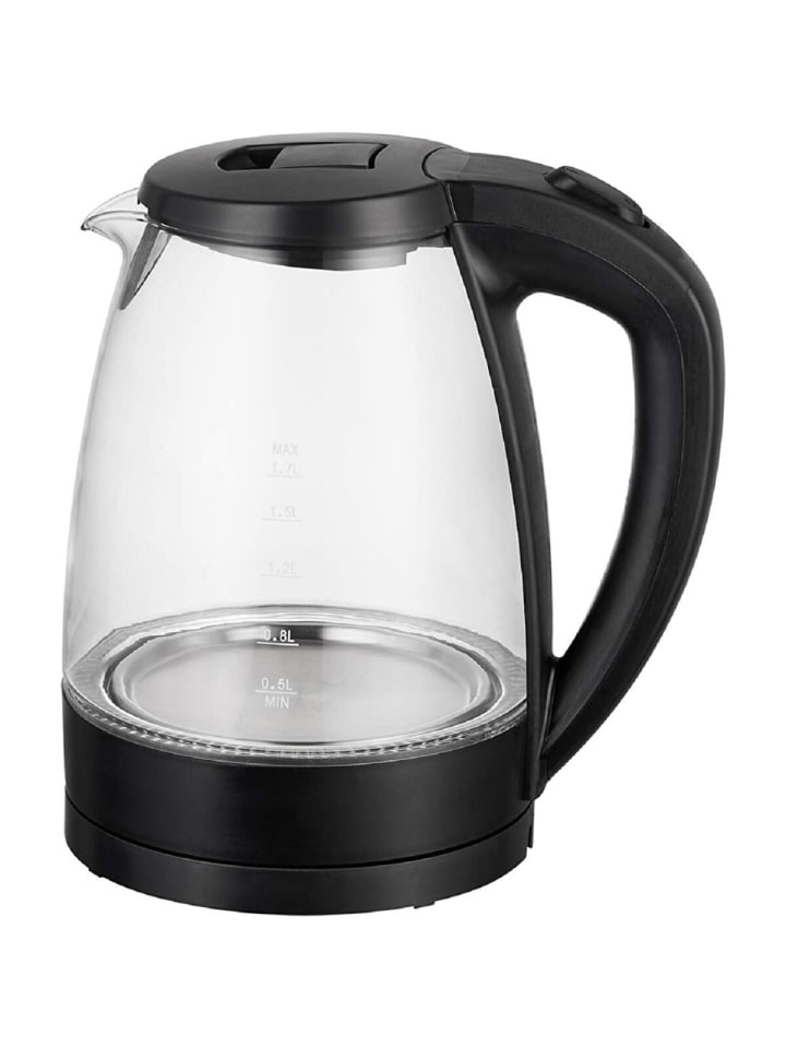 Melchioni Family 2200 W Glas-Wasserkocher 1,7 Lt. mit Trockenlaufschutz mit LED-Licht in Schwarz günstig kaufen 16 x 22 cm