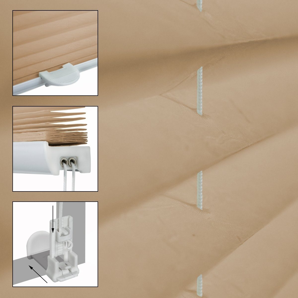 Plissee creme, 80x100 cm, inkl. Befestigungsmaterial, ECD Germany, Klemmfix, Creme 80x100cm Klemmfix EasyFix ohne Bohren inkl. Befestigungsmaterial