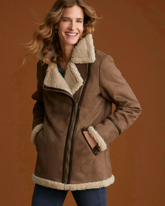 Blouson asymétrique intérieur moutonné