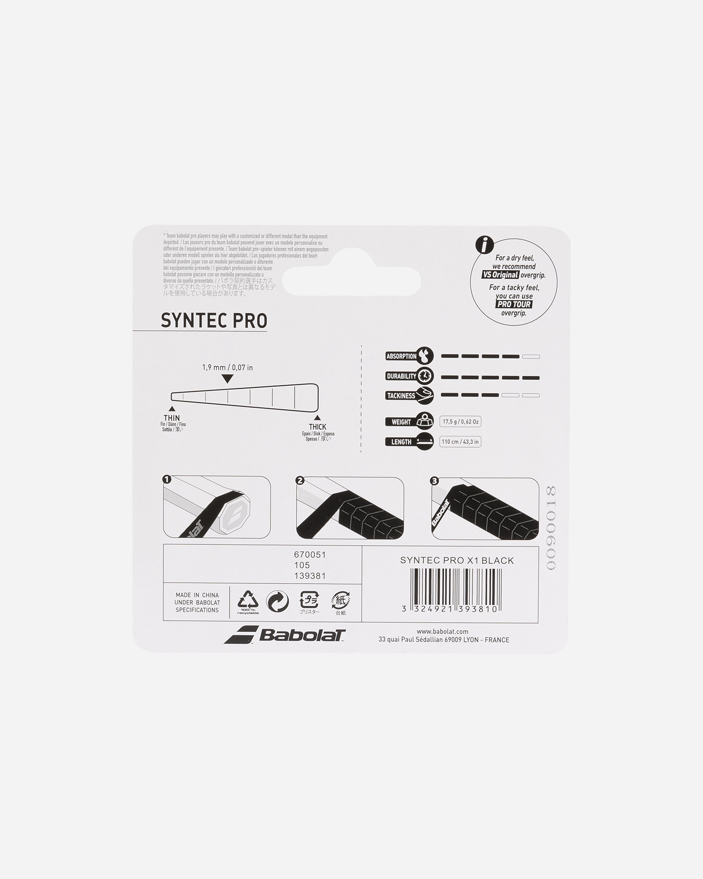 Grip Tennis Babolat Grip Syntec Pro 670051-105