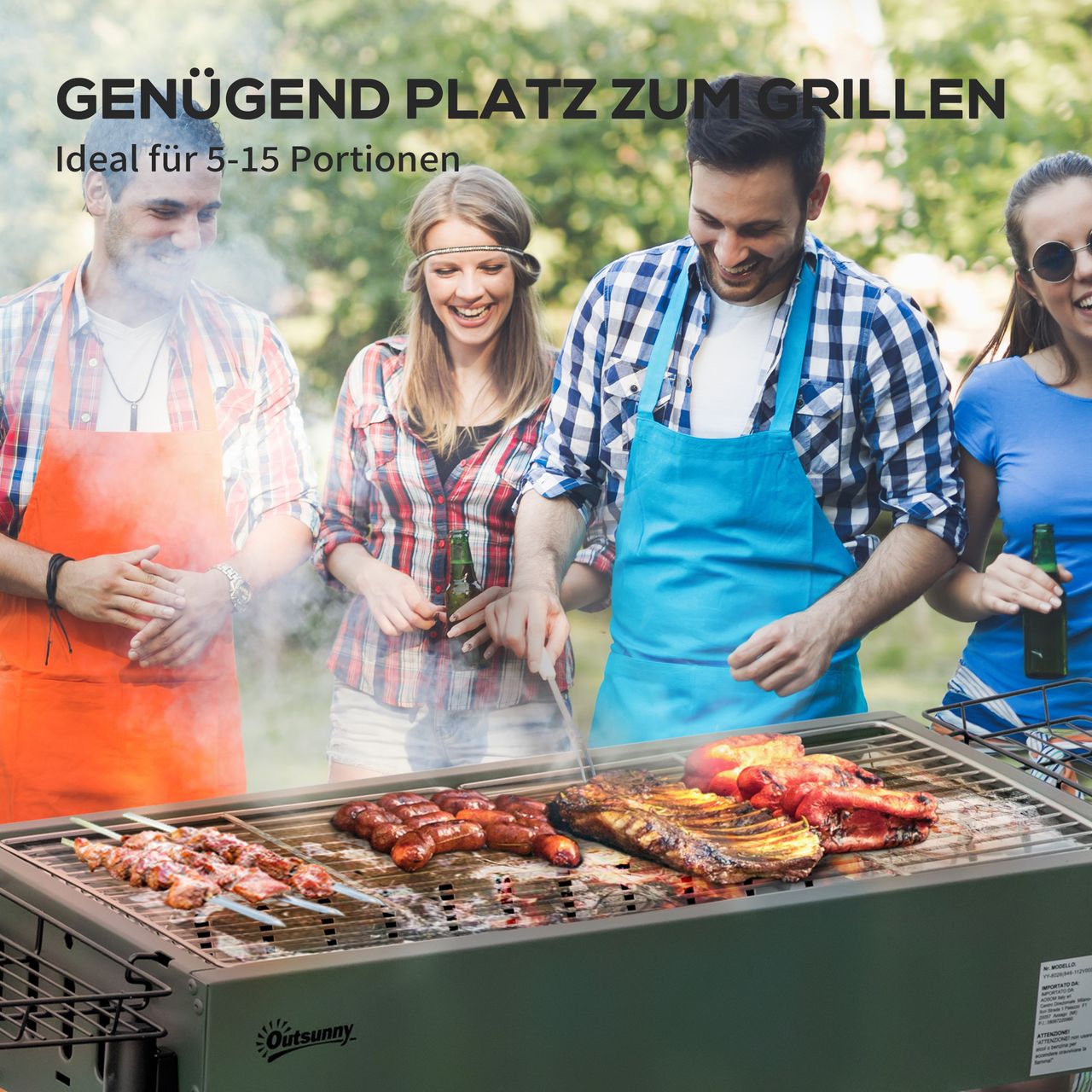 Outsunny Holzkohlegrill Anti-Rutsches Campinggrill mit Grillrost, Grillrost-Clip