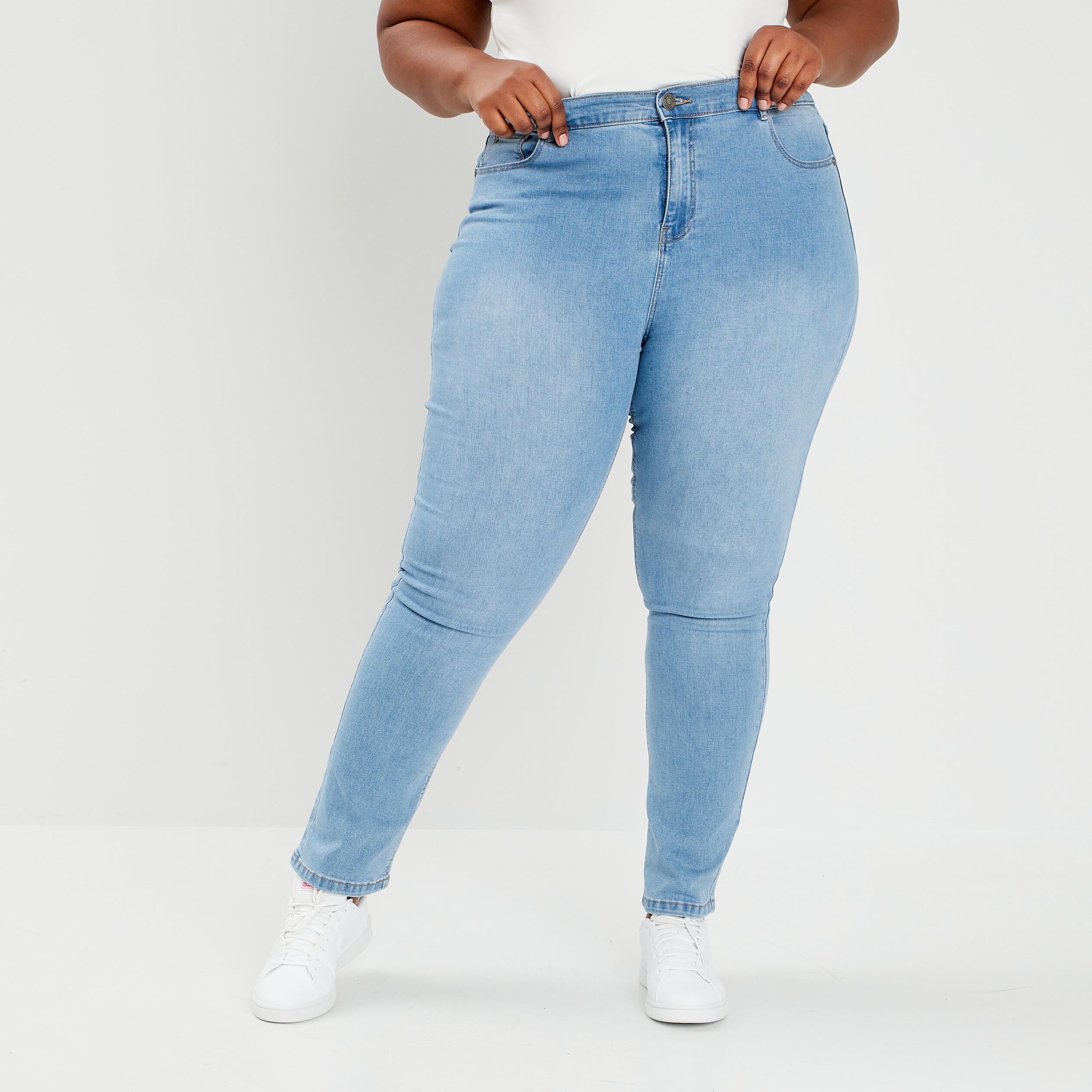 Jeans slim taille haute denim double stone femme grande taille | La Halle