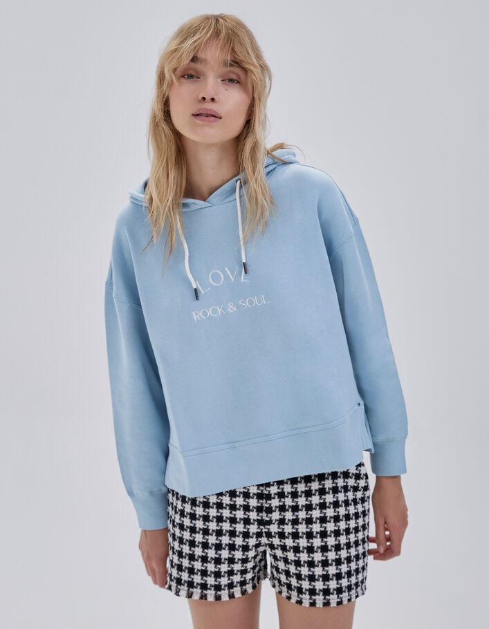 Sweat gris molleton à message brodé Femme