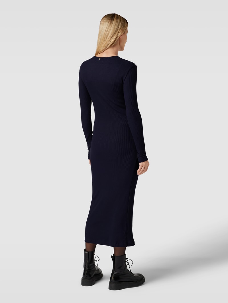 Midikleid in Ripp-Optik mit Rundhalsausschnitt in marineblau