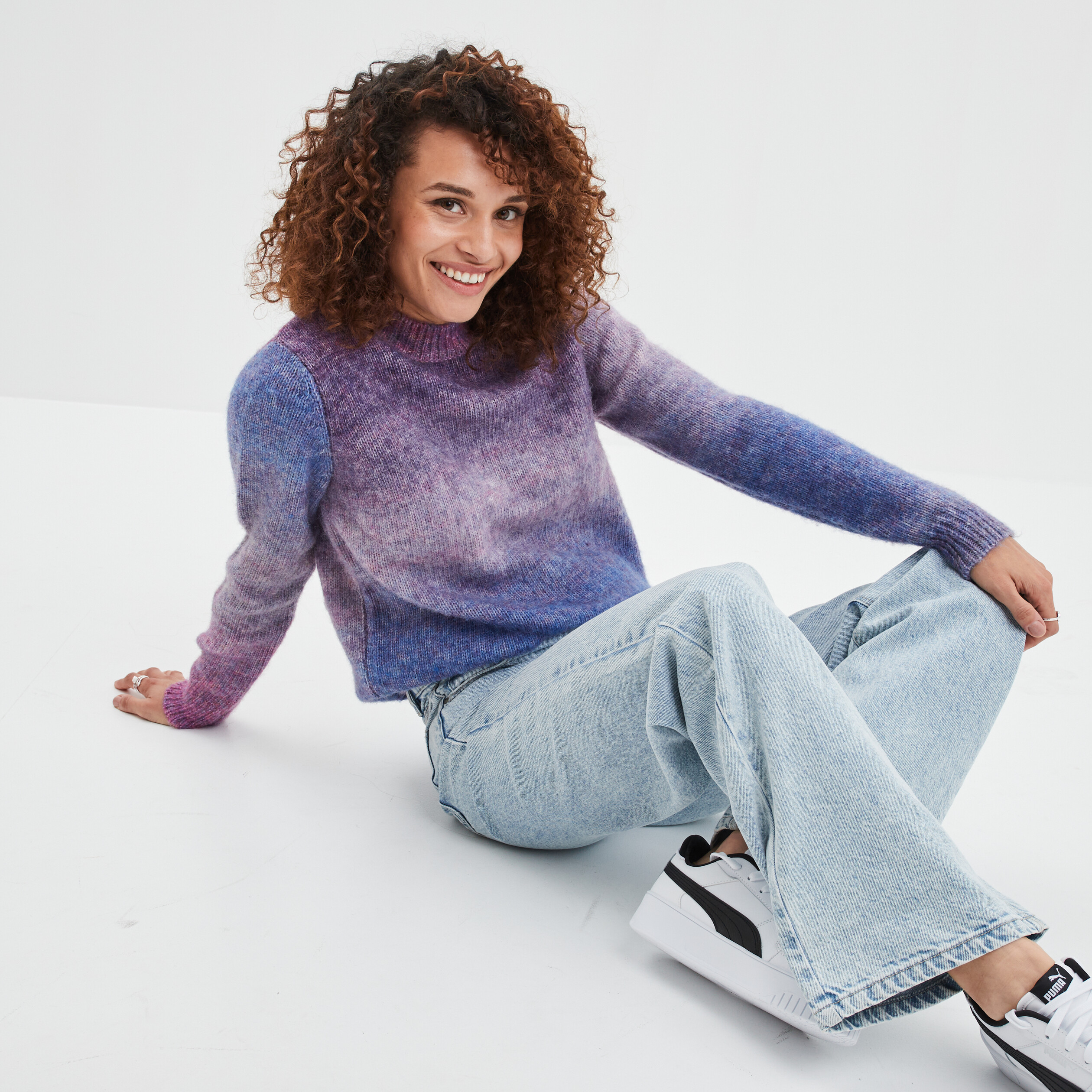 Pull col rond manches longues Liberto violet femme | La Halle
