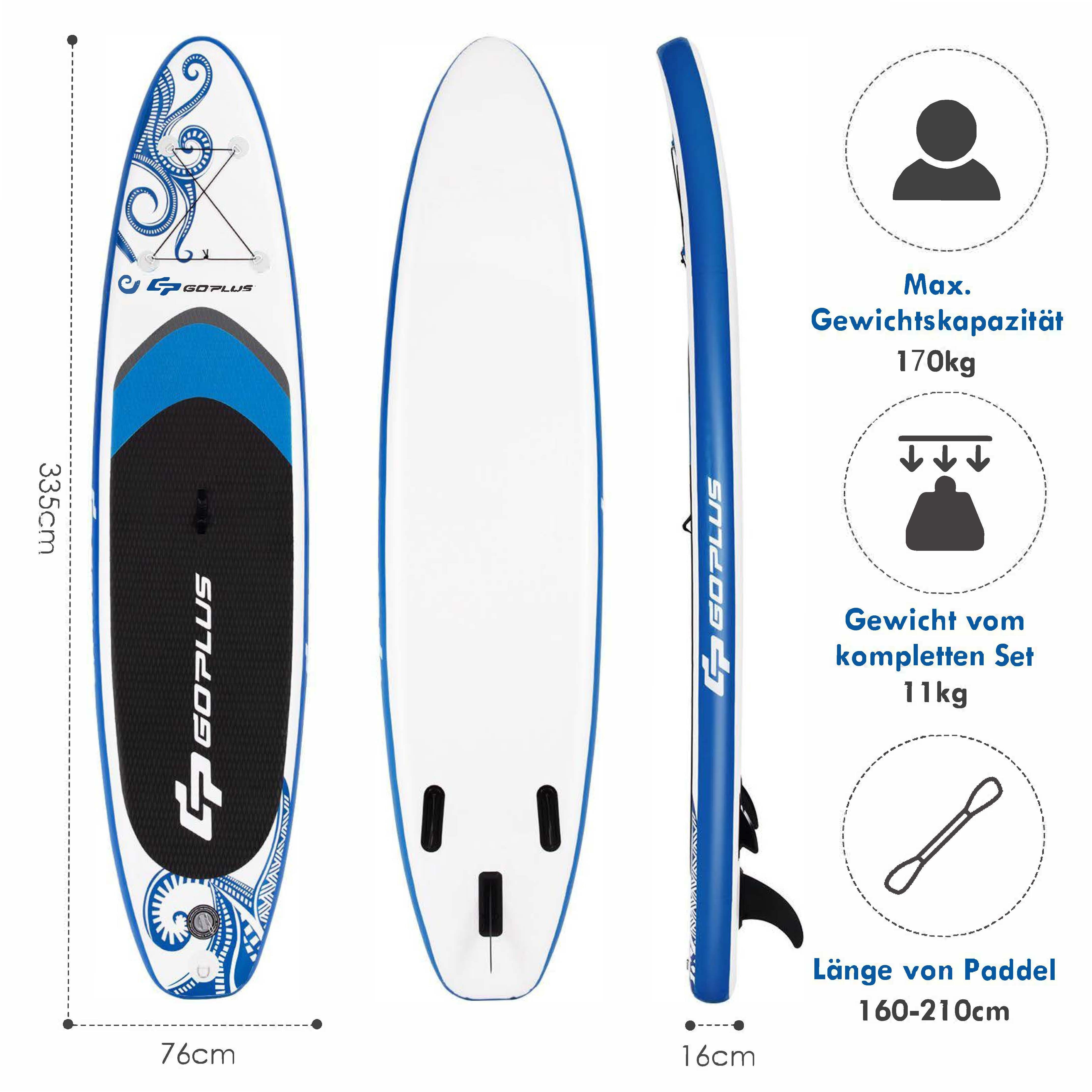 COSTWAY SUP-Board Stand Up Paddle Board, 335cm bis 170kg, mit Pumpe