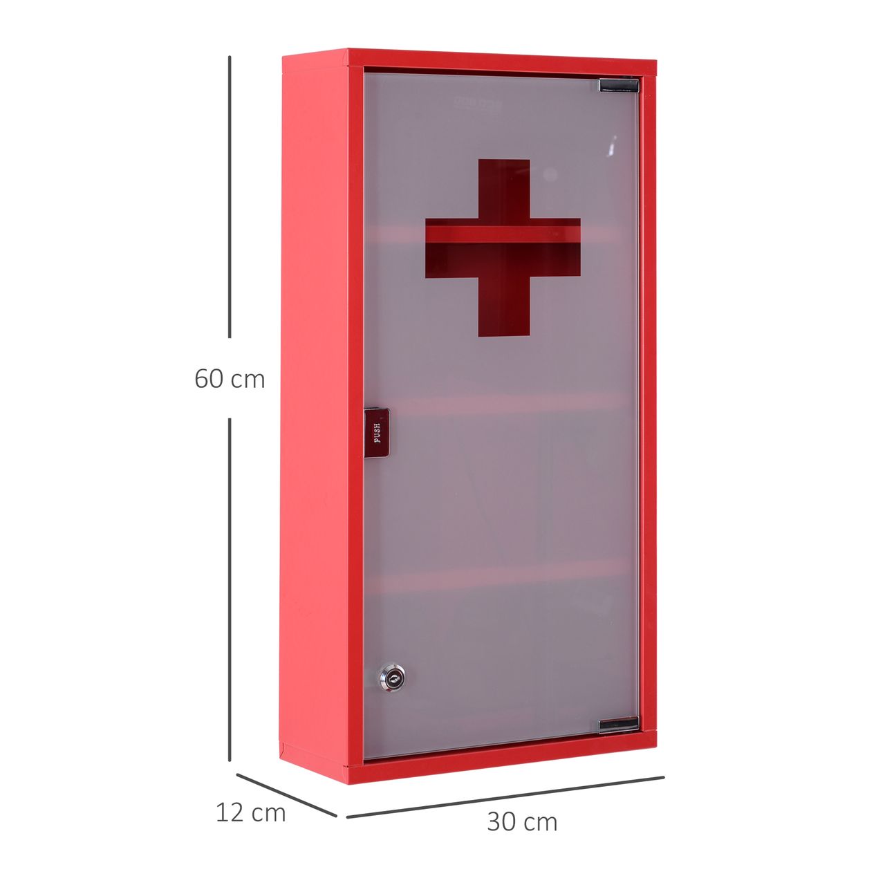 HOMCOM Medizinschrank Arzneischrank Medikamentenschrank mit 3 Ebenen Erste-Hilfe-Schrank mit Schloss Apothekerschrank mit Mattglastür Stahl Rot 27 x 57 x 12 cm