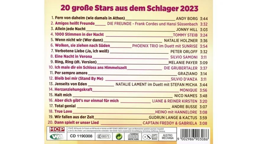 20 große Stars aus dem Schlager 2023