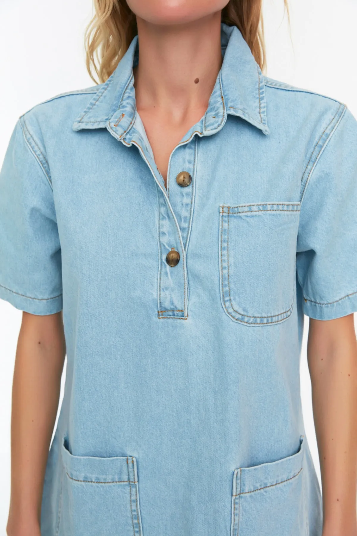 Trendyol Collection  Hellblaues Oversize-Mini-Jeanskleid TWOSS22EL3022