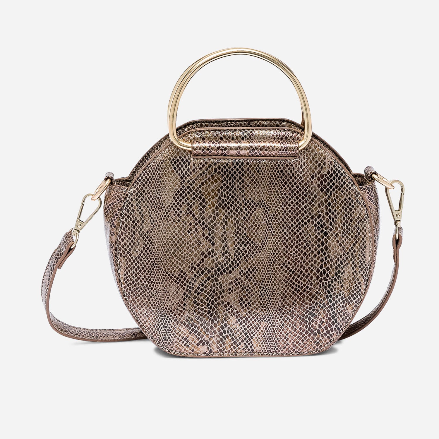 Sac à main taupe métallisé effet python