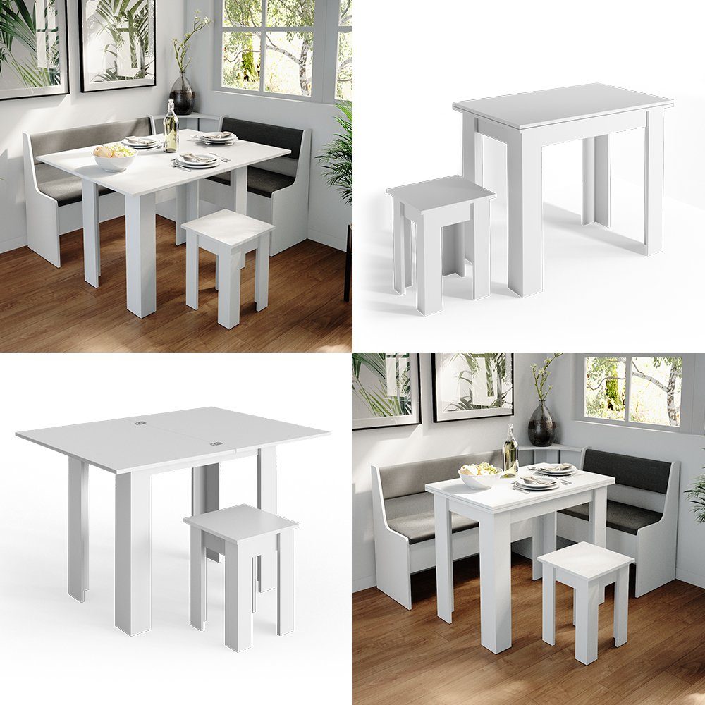 Vicco Esstisch Küchentisch Hocker ROMAN 120x90cm weiß