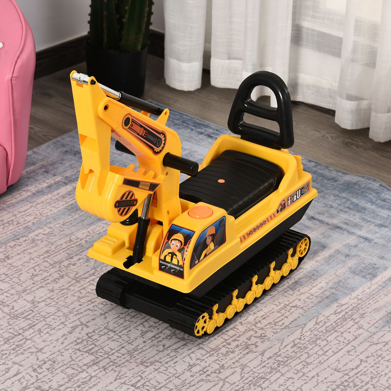 HOMCOM Rutschauto Kinder Rutscher Baby Kinderauto mit Bagger Schwarz Gelb
