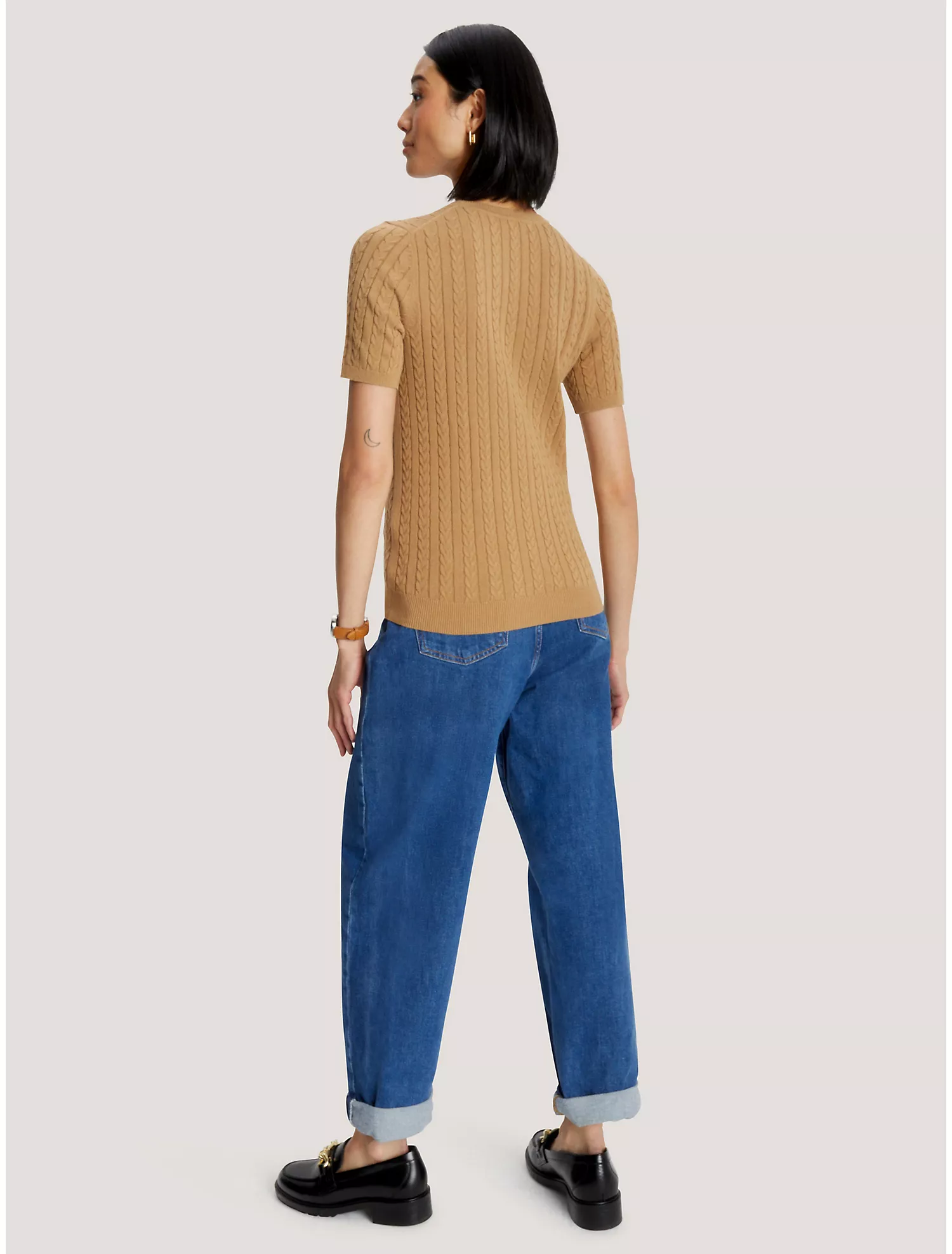 Cable Knit Short-Sleeve Sweater