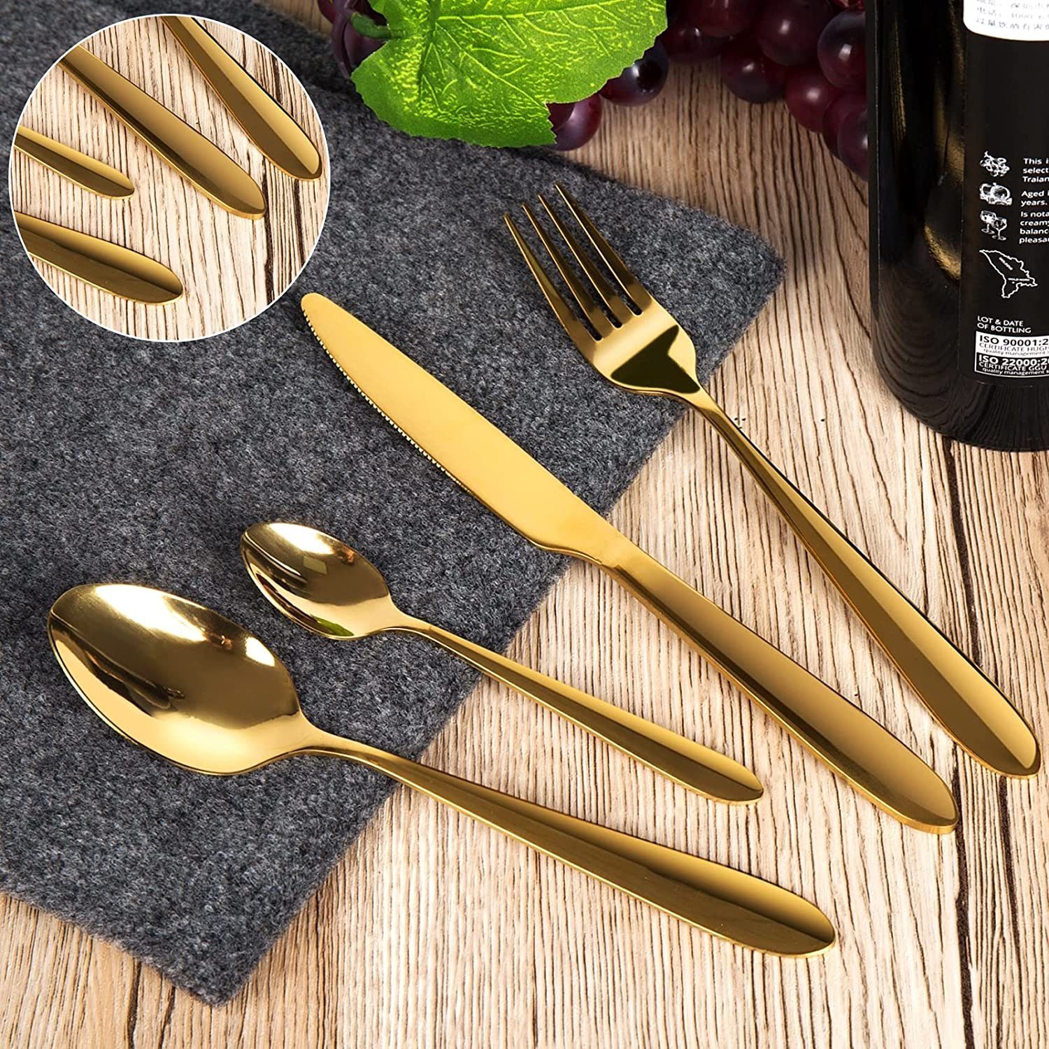 iceagle Besteck-Set 24 Stück Besteck Set, Golden Essbesteck Set 6 Portionen