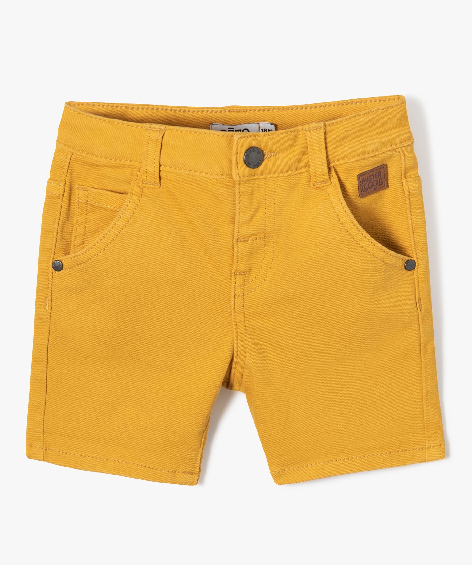 Short bébé Garçon slim en toile extensible unie jaune | GEMO