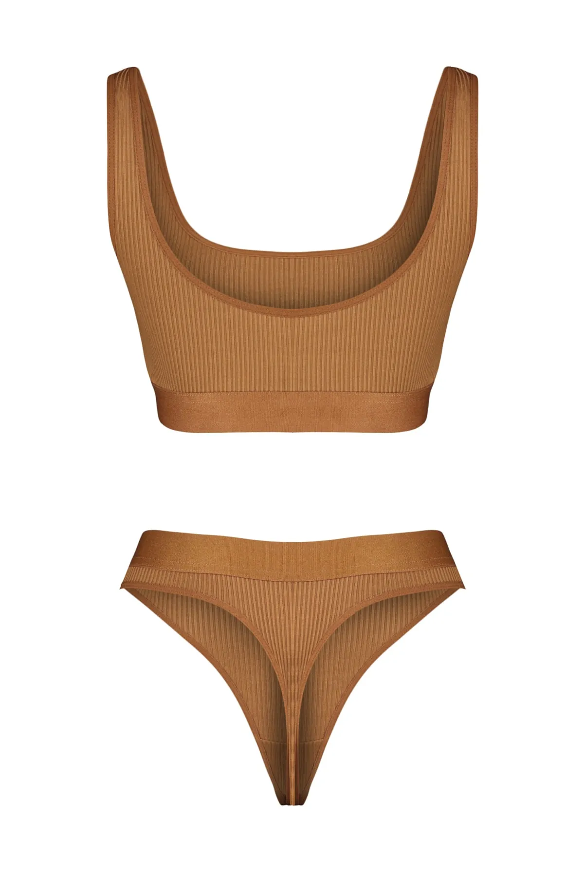 Trendyol Collection  Braunes, schnurgebundenes, elastisches Strickunterwäsche-Set mit Fenster und Ausschnitten THMSS23CC00110