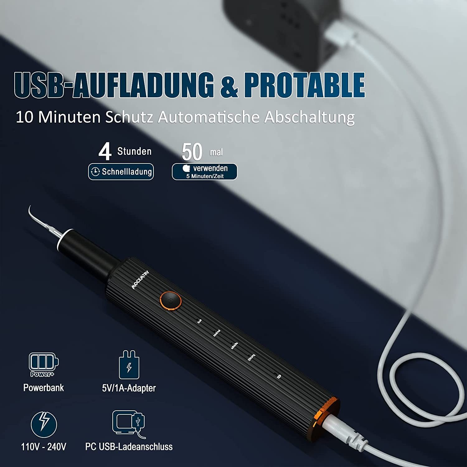 Powerwill Zahnpflege-Set Zahnreinigung Set Pro Zahnsteinentferner Ultraschall für Pflege, Zahnreinigung, Zahnsteinentferner Mensch, Tooth Cleaning Kit, von Zahn Zu Hause Elektrische Gerät zum Zahnsteinentfernen, Es gibt 4 Einstellbare Modi und 6 Aust