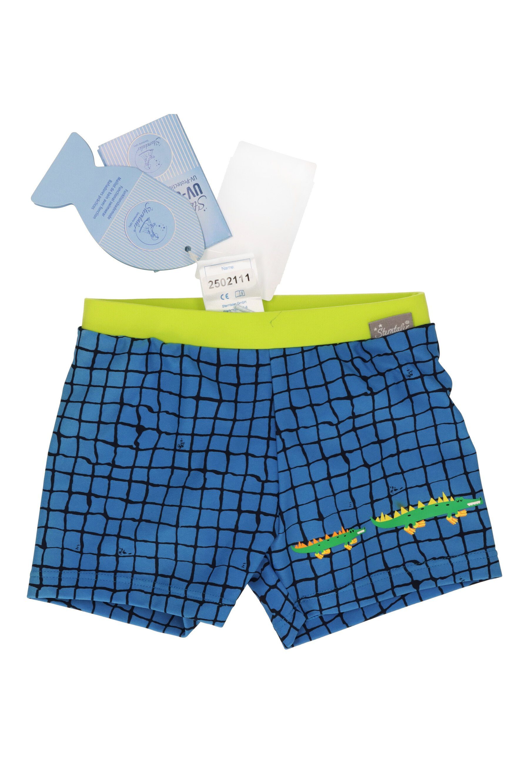 Sterntaler® Badehose Badeshort Krokodil (1-St) Baby Badehose - Kinder Badehose, Badeshorts mit Windeleinsatz bis Gr 86/92 in Blau - Badeshorts Babys, Badehose Baby Junge kariert mit Krokodil-Print und hohem UV-Schutz 50+ Badeshorts Kinder - UV Schutz