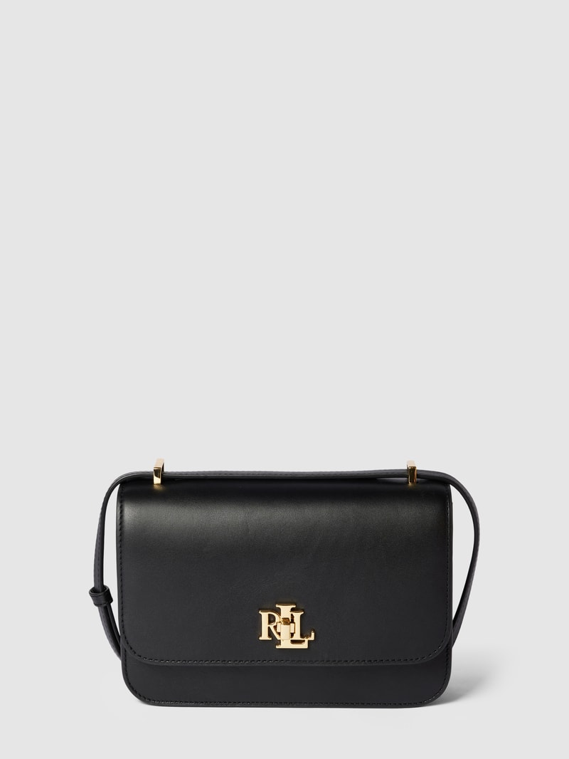 Schultertasche mit Label-Applikation in schwarz