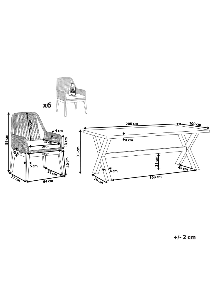 Beliani 7-tlg Gartentisch Set OLBIA in Grau/Beige/Heller Holzfarbton günstig kaufen onesize