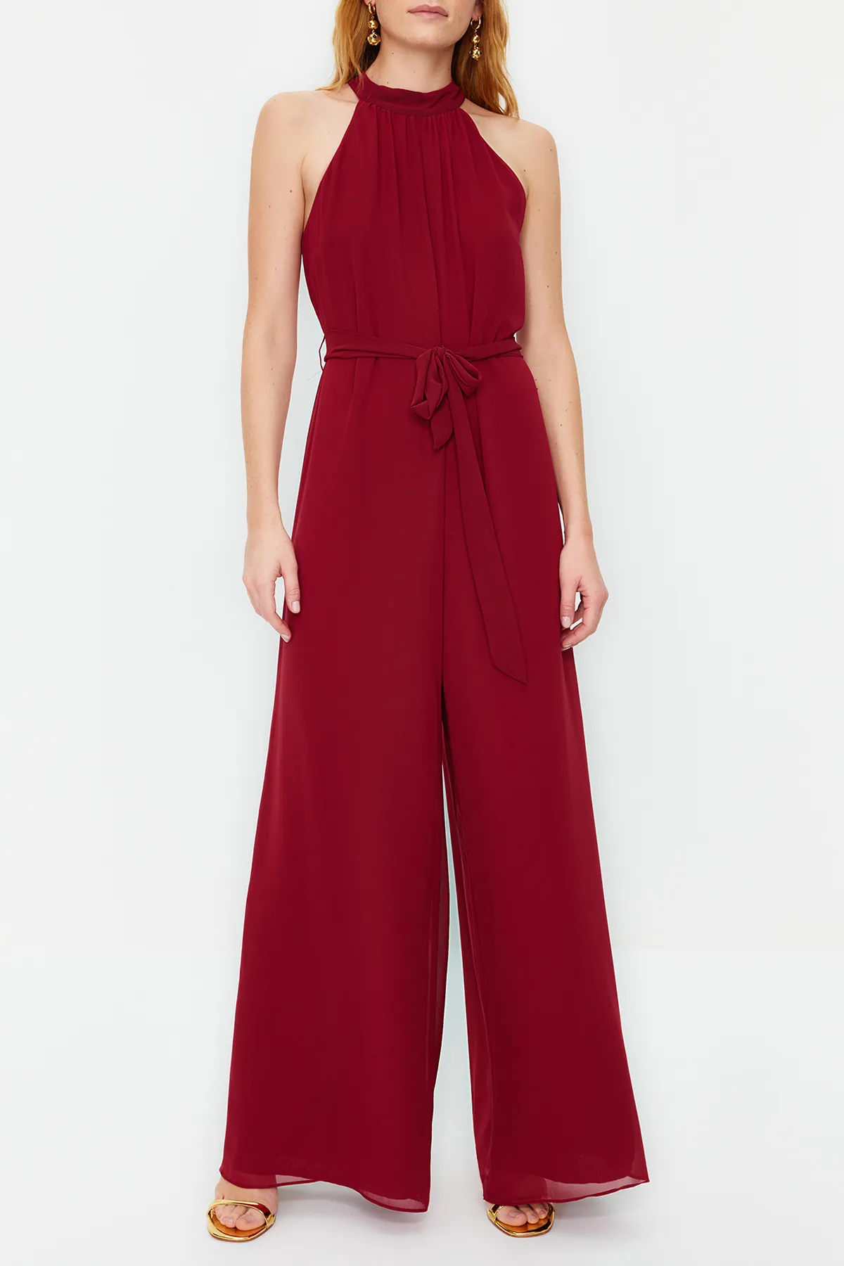 Trendyol Collection  Burgunderfarbener Maxi-Chiffon-Weboverall TWOSS23TU00093