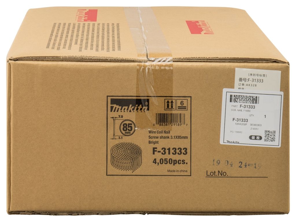 Makita Accessories F-31333 Trådsøm på flad rulle 3,1 x 85 mm snoet Klargul belagt - 4050 stk.