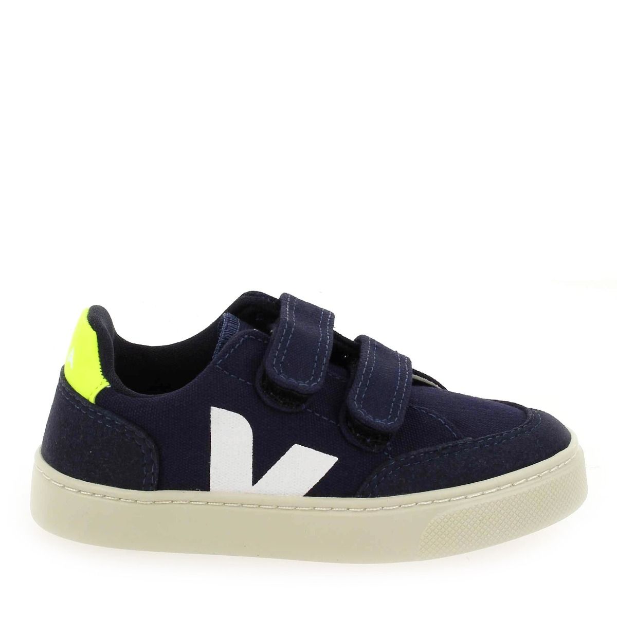 Veja  SMALL V12 VELCRO CANVAS - Marine Jaune