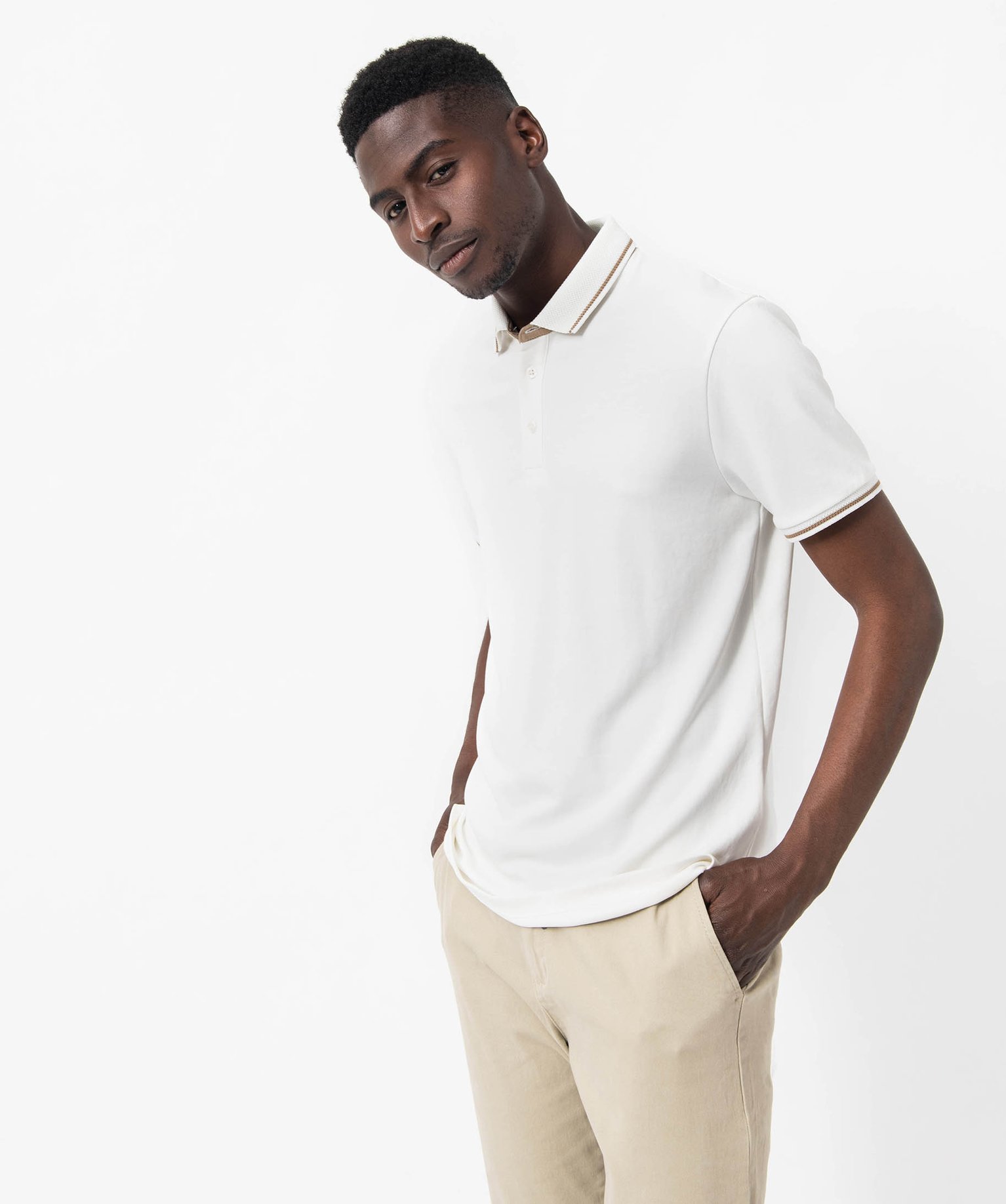 Polo à manches courtes en maille extensible homme blanc | GEMO