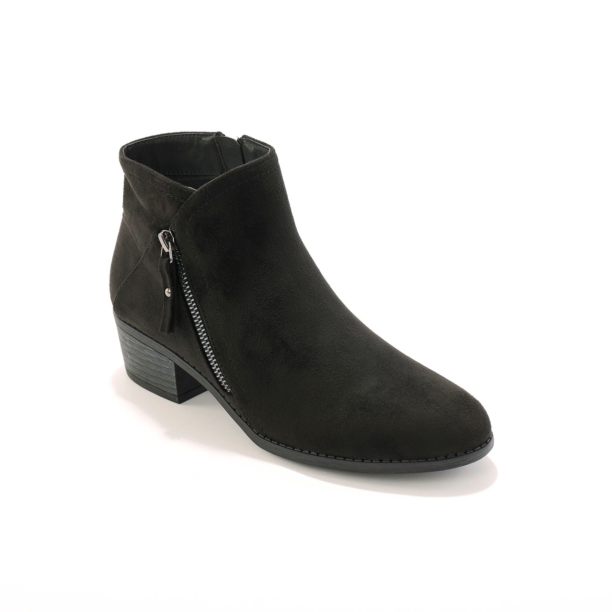 Low-boots zippées à surpiqûres fantaisie effet suédine