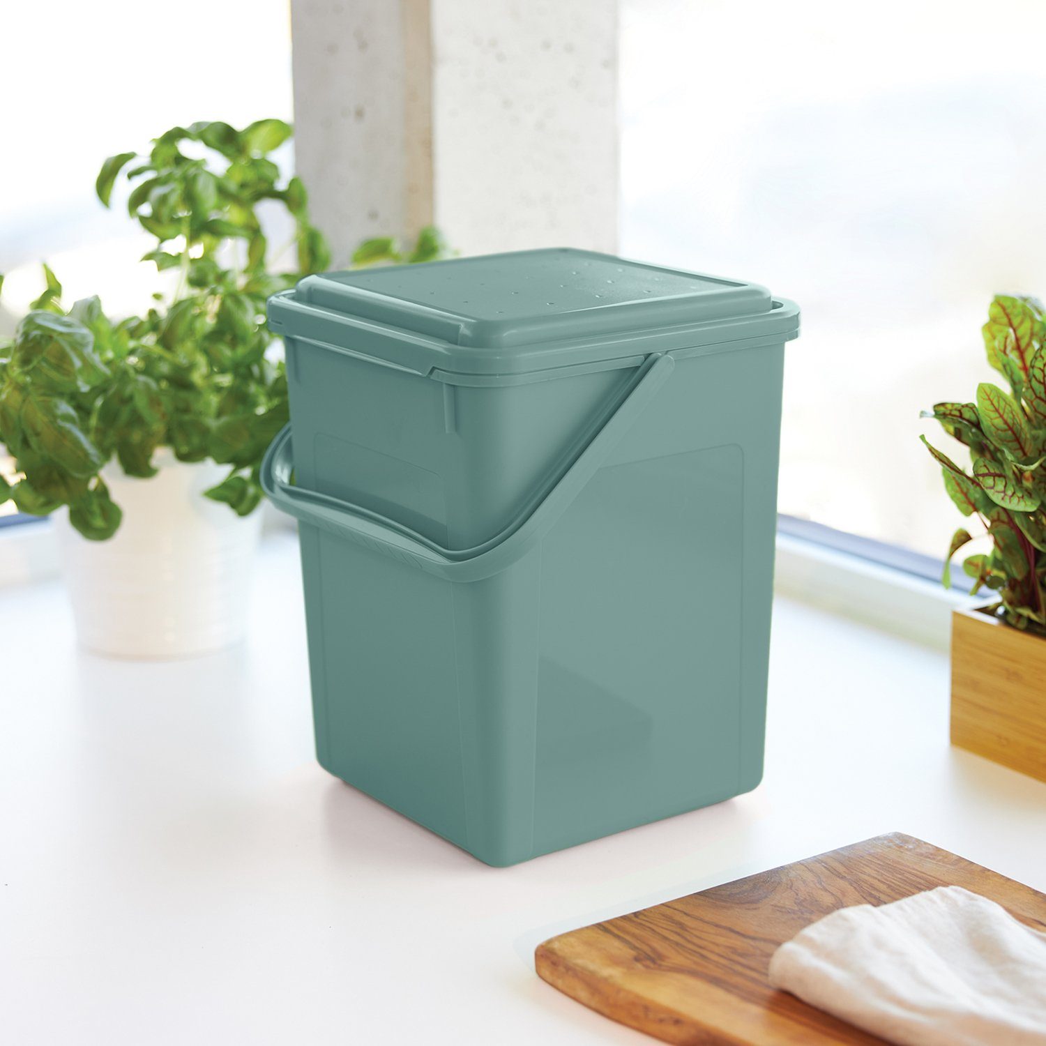 ROTHO Mülleimer, Bio Komposteimer 9l mit Aktivkohlefilter