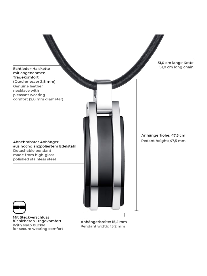 True Rebels Kette mit Anhänger Edelstahl in schwarz günstig kaufen 51 cm