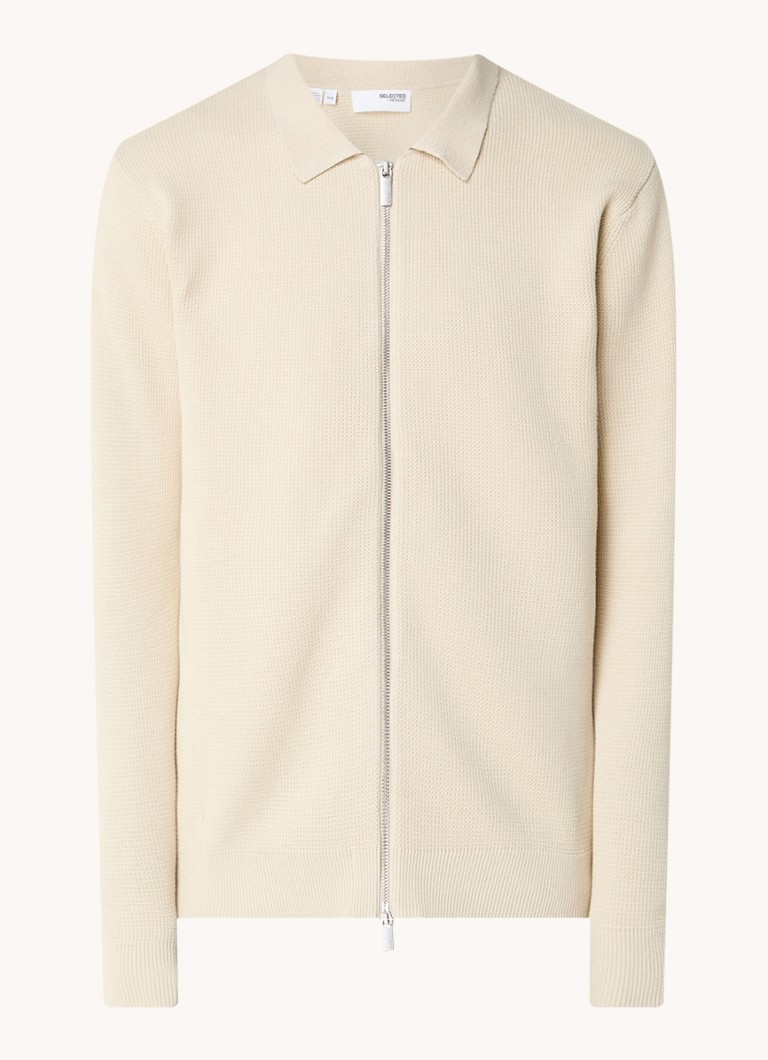 Cardigan Selected Homme Dane din bumbac organic tricotat fin, cu decolteu rotund.