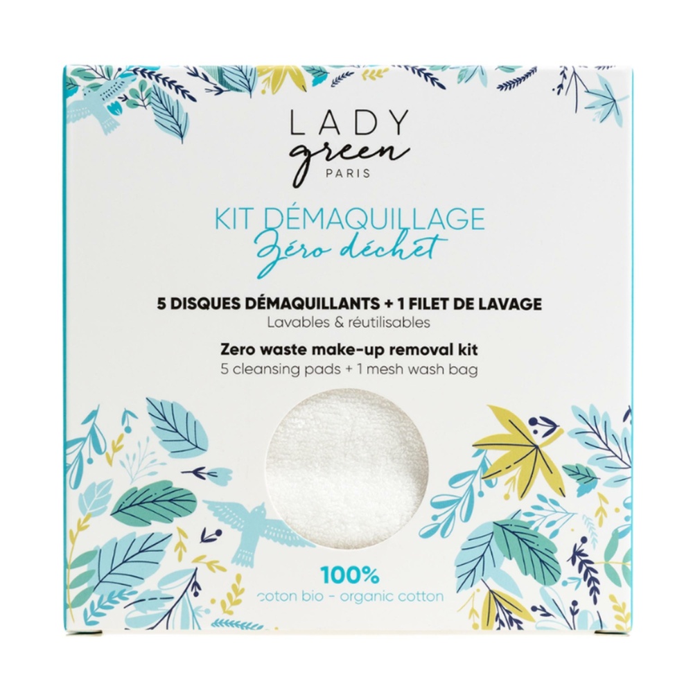 Lady Green Kit 5 disques démaquillants + 1 filet de lavage Cotons démaquillants