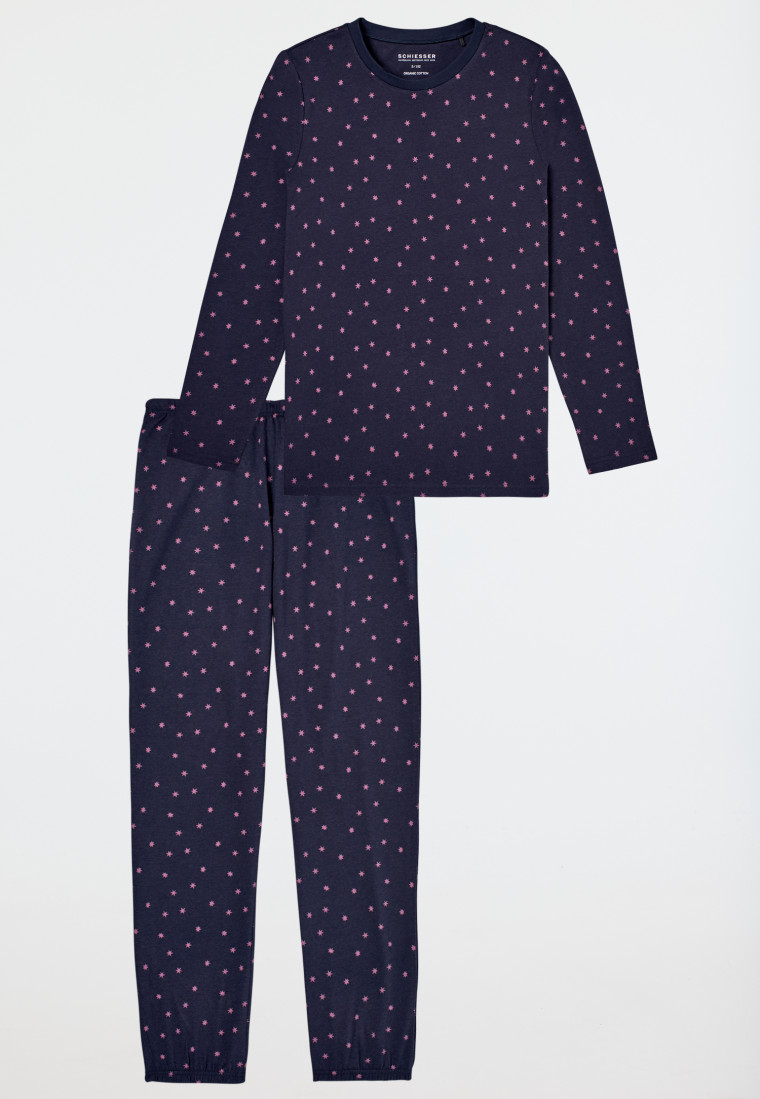 Schlafanzug lang Bündchen nachtblau - Nightwear