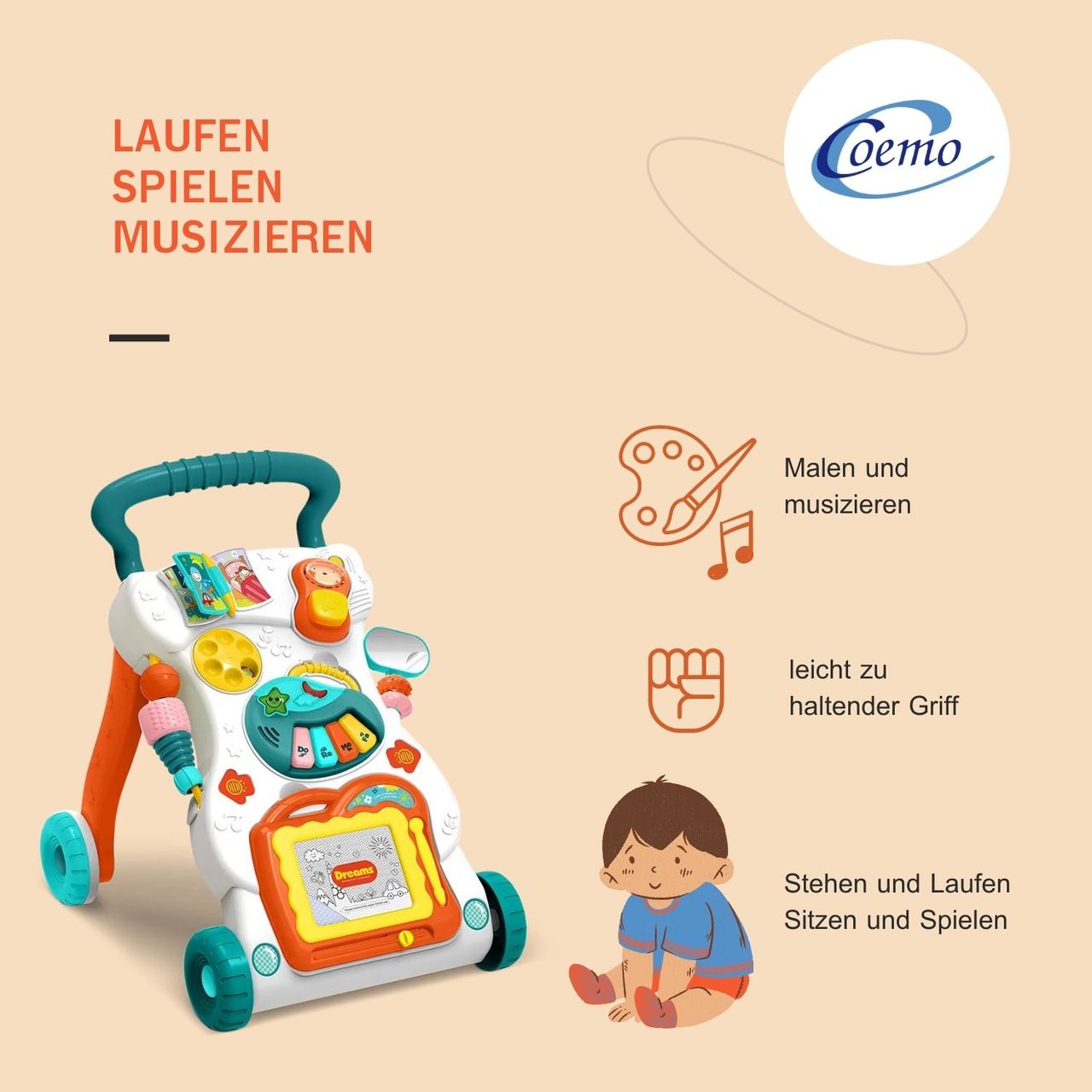 Coemo Lauflernwagen Leo ab 9 Monate Weiß