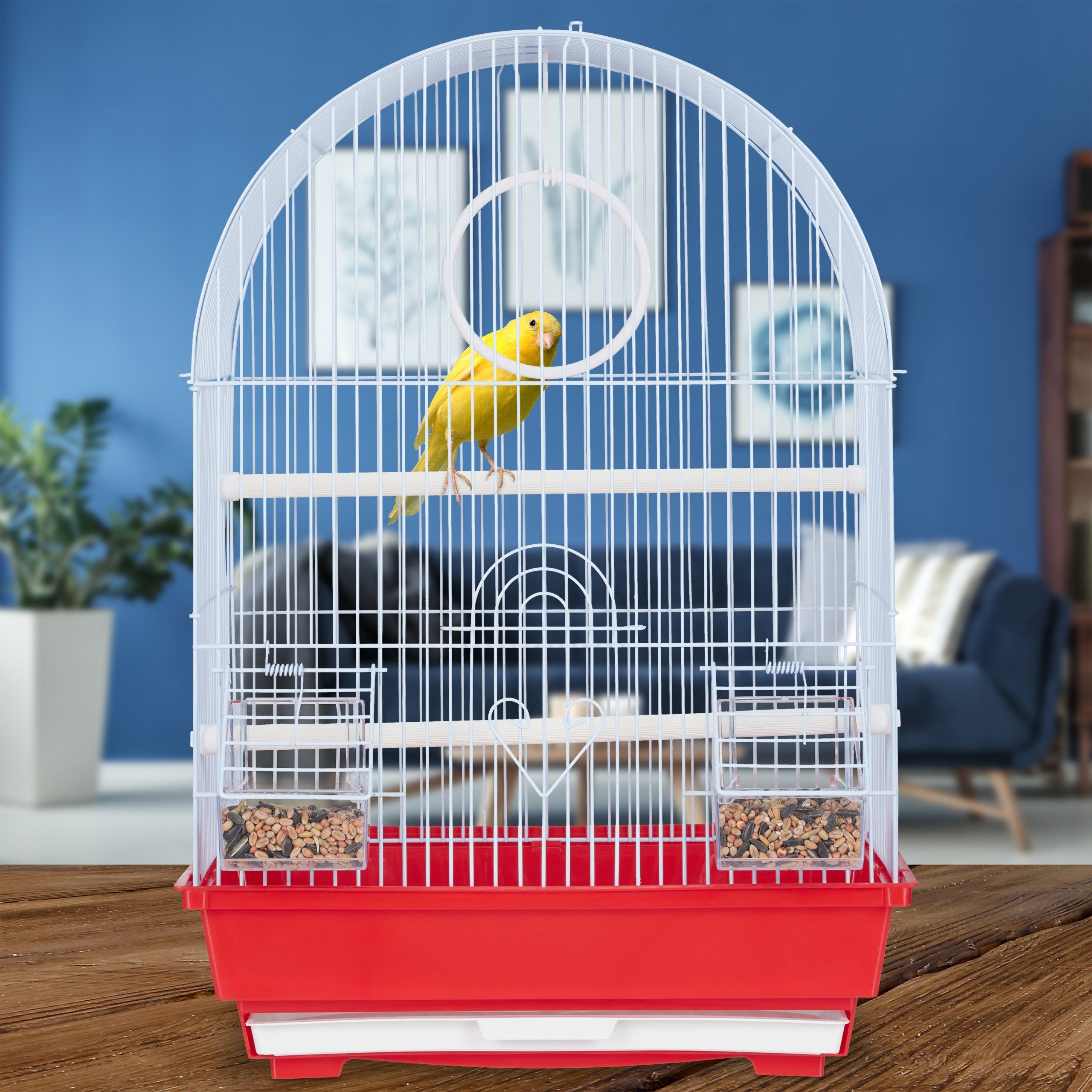 relaxdays Vogelkäfig Vogelkäfig mit Zubehör rot