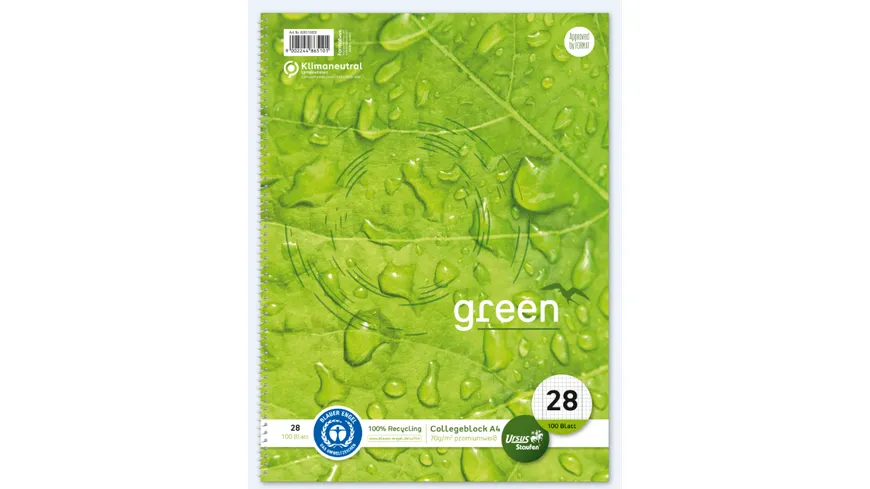 Ursus Green Collegeblock A4 100 Blatt Lineatur 28