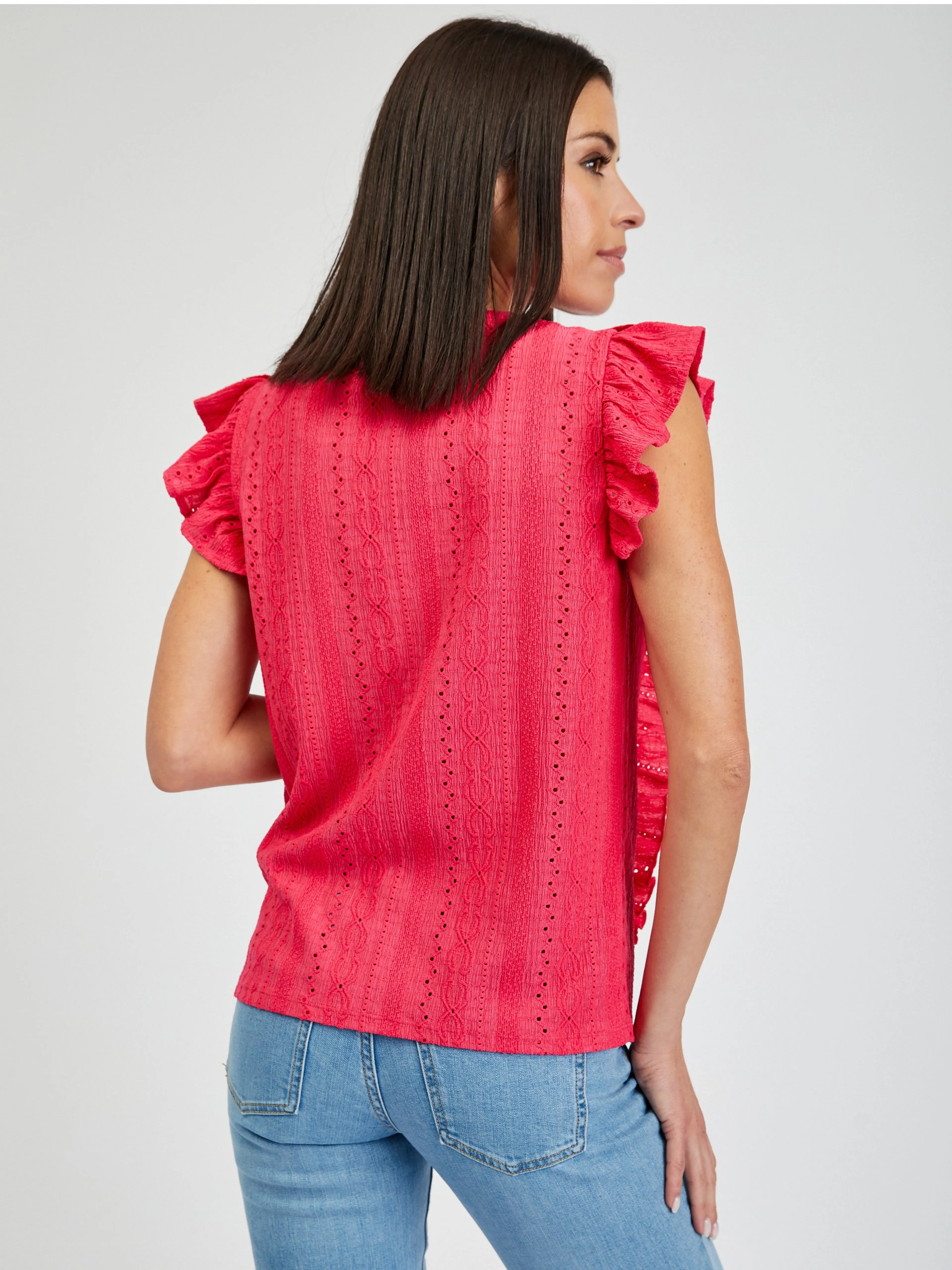 Dunkelrosa Damen Rüschen-T-Shirt ORSAY