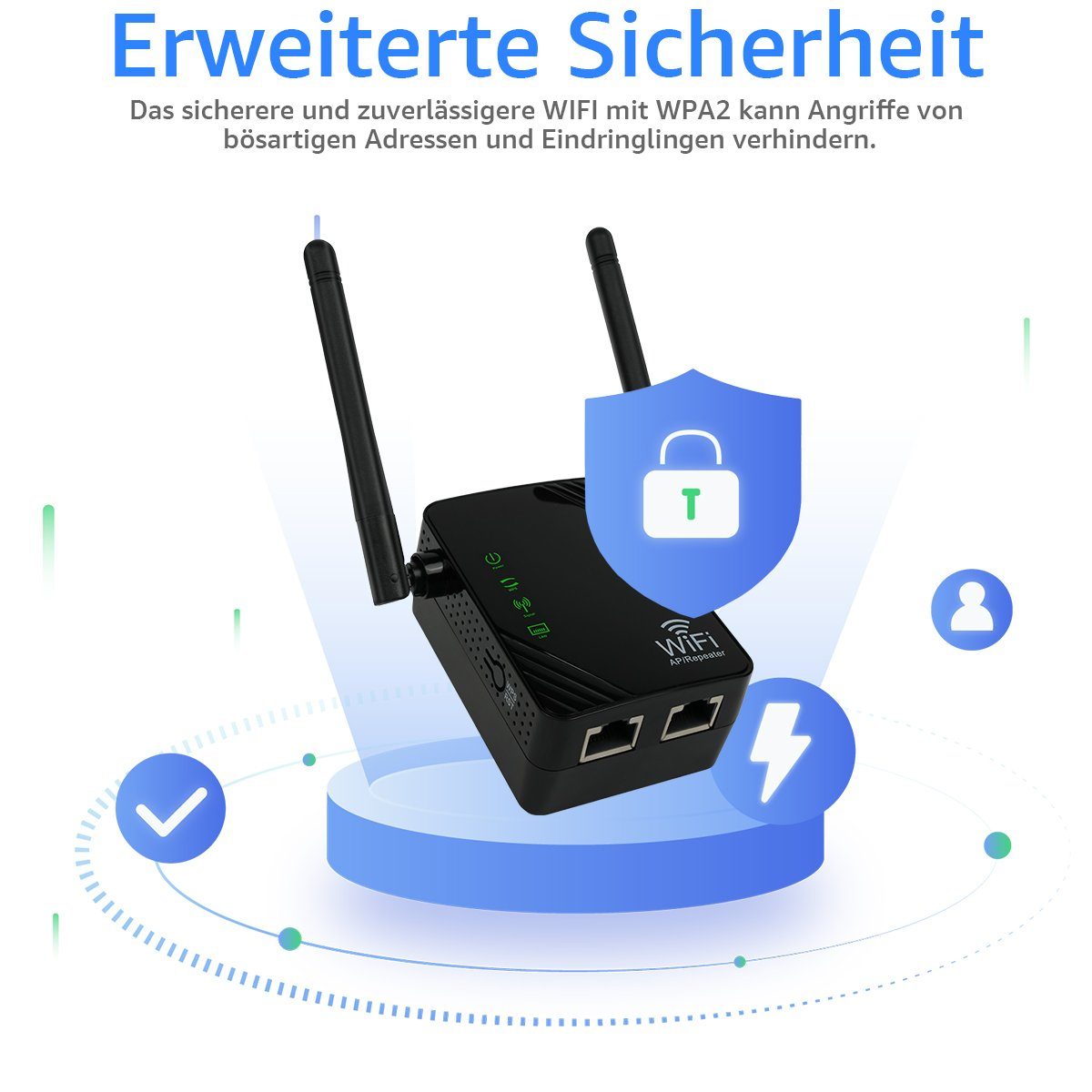 7Magic WLAN Verstärker Repeater 300Mbit/s 2,4GHz Wi-Fi Range Extender WLAN-Repeater, WiFi Booster mit WPS, 100 m² WLAN Abdeckung