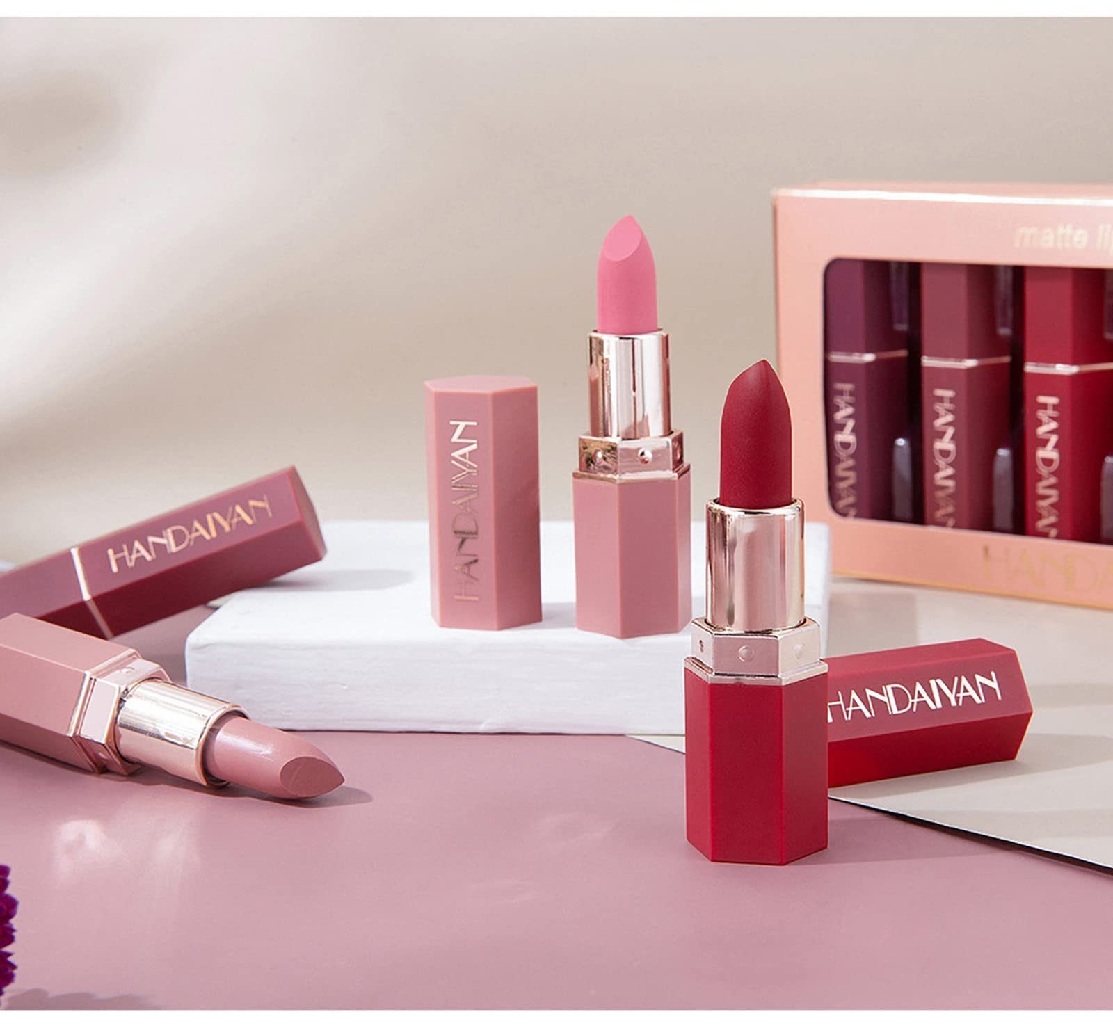 POCHUMIDUU Lippenstift-Set 6 Stück Lippenstiftset Wasserdichte Langlebige Lippenstift, 6-tlg., Antihaft-Tasse
