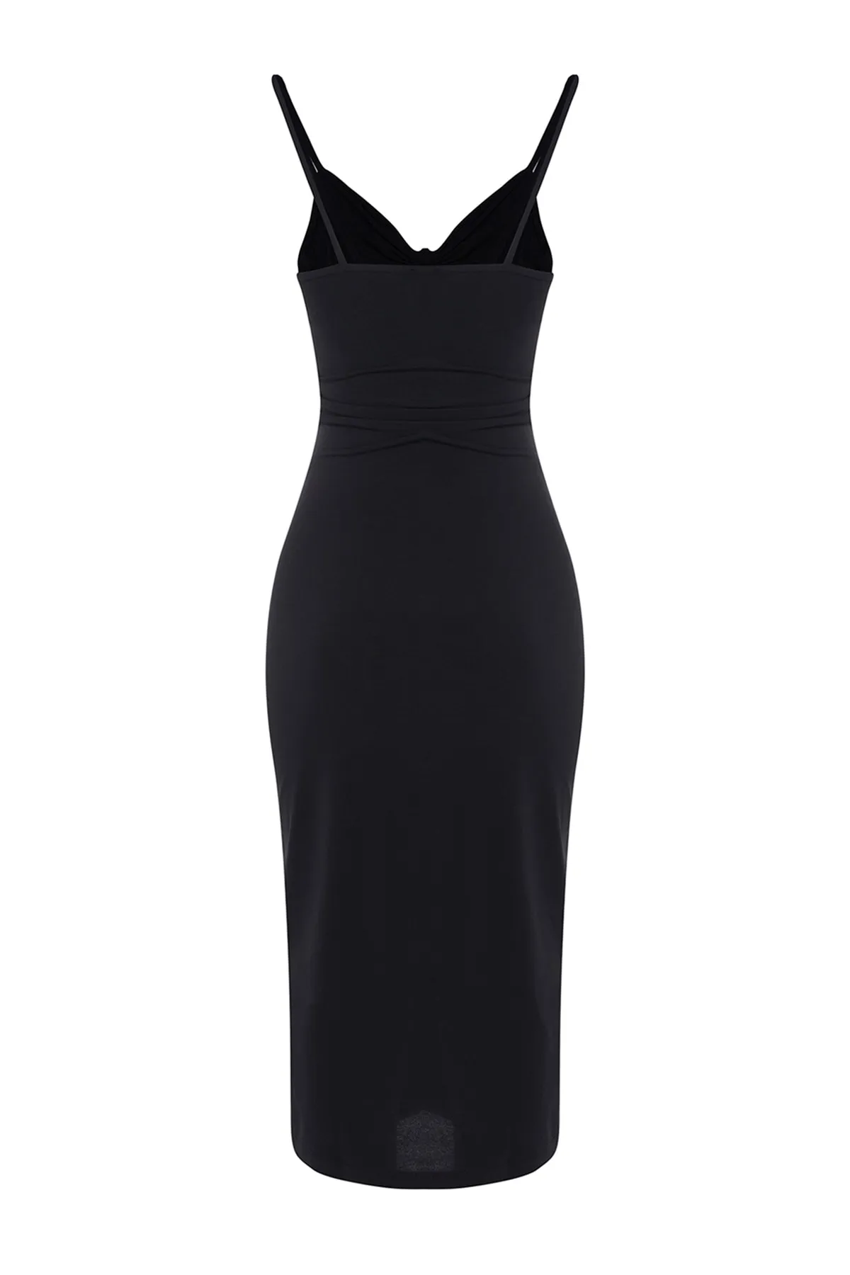 Trendyol Collection  Schwarzes, detailliertes, tailliertes, dehnbares Midi-Strickkleid mit herzförmigem Ausschnitt TWOSS23EL00372