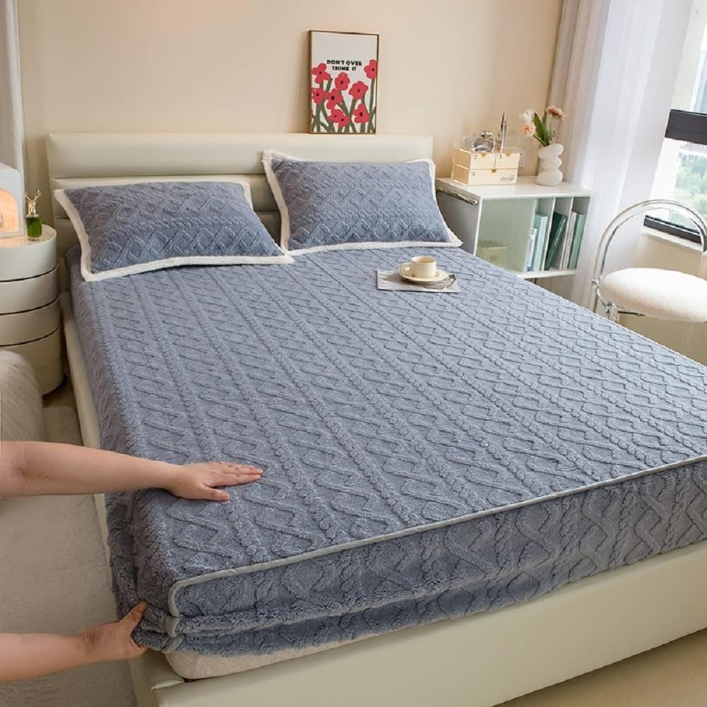 Matratze, Decken, Spannbetttuch, Spannbettlaken Flauschig Warme Jacquard Muster grau 180cmx200cm, FELIXLEO